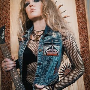 Heavy Metal Acid Wash Vest with Vintage Patches 80’s Rocker Eddie Munson